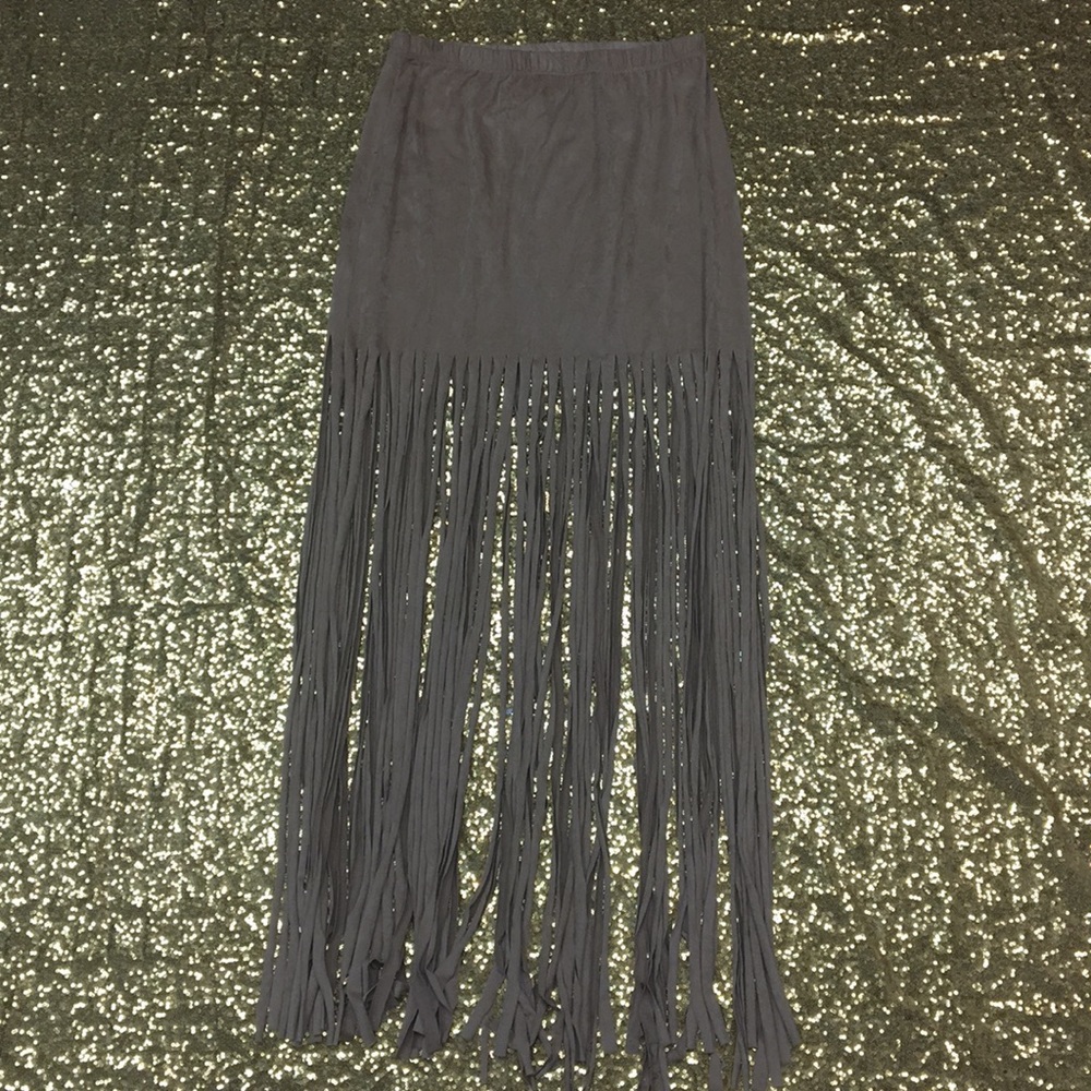 Suede Fringe Skirt
